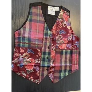 Andrew’s Girls Floral Checkered Women’s Vest Size Medium Berurgundy